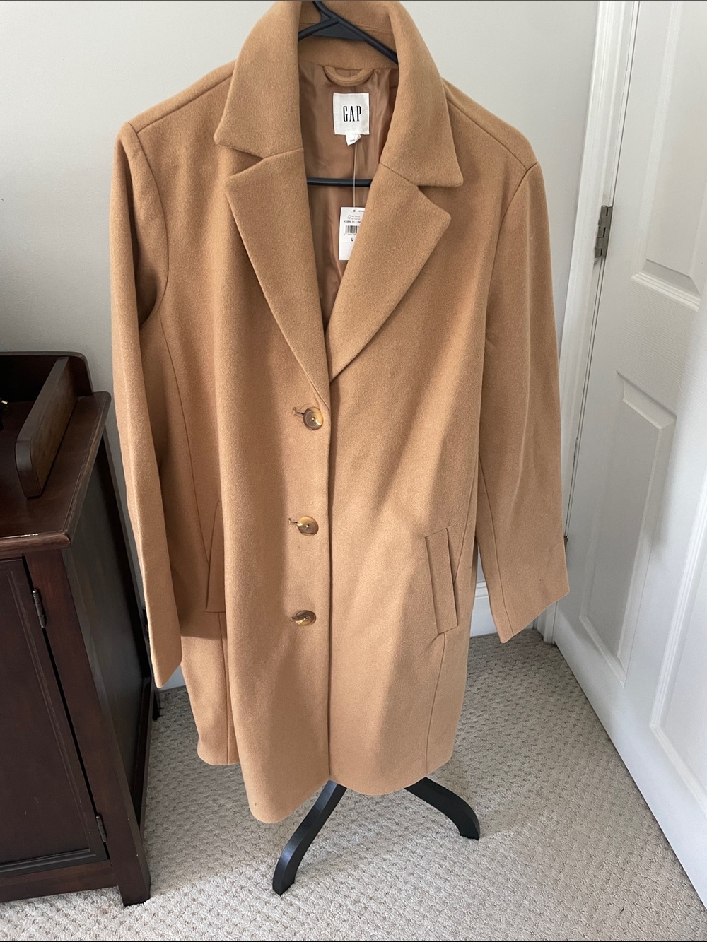 GAP Camel Single-Breasted Wool-Blend Pea Coat
